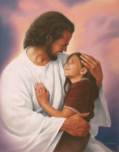 On Jesus' lap