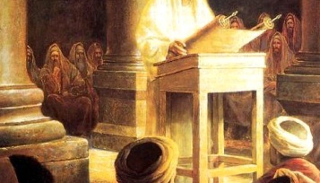 Jesus reads from the scrolls